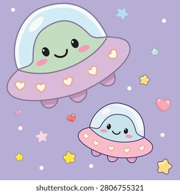 Cute cartoon aliens inside