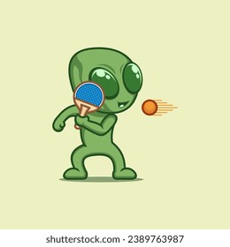cute cartoon aliens playing ping pong