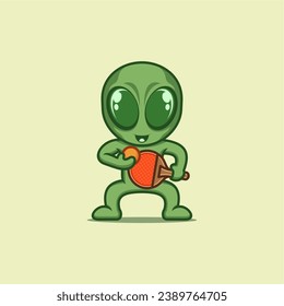 cute cartoon aliens playing ping pong