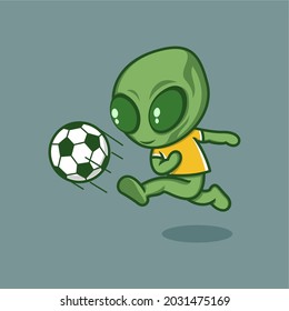 lindos animadores extraterrestres jugando fútbol. ilustración vectorial para logotipo o etiqueta de mascota