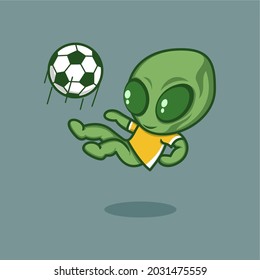 lindos animadores extraterrestres jugando fútbol. ilustración vectorial para logotipo o etiqueta de mascota