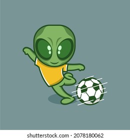 lindos animadores extraterrestres jugando fútbol. ilustración vectorial para logotipo o etiqueta de mascota