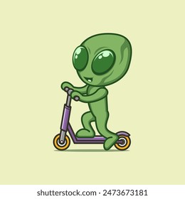 cute cartoon aliens with scooters