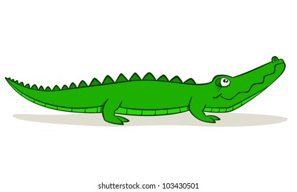 Cute cartoon alligator on isolated white background, vector illustration