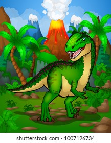 Cute cartoon allosaurus. Isolated illustration of a cartoon dinosaur.