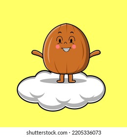 Cute cartoon Almond nut character standing in cloud vector illustration