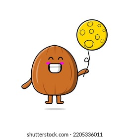 Cute cartoon Almond nut floating with moon balloon cartoon vector illustration