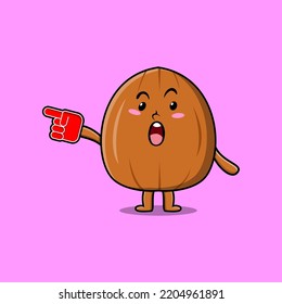 Cute Cartoon Almond nut with foam finger glove in modern design illustration