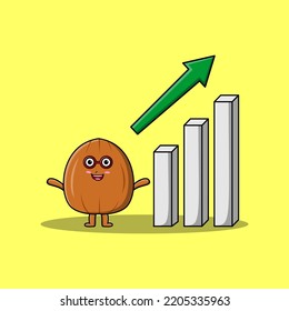 cute cartoon Almond nut with rising sign graphic in flat modern design illustration