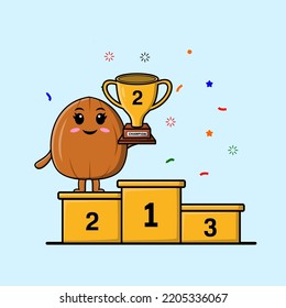 Dibujo lindo Almond nut como segundo ganador con expresión feliz diseño de estilo moderno plano