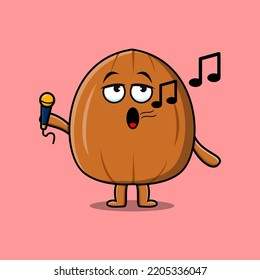 Cute cartoon Almond nut singer character holding mic in flat modern style design illustration