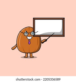 Cute cartoon Almond nut teacher character teaching with whiteboard in flat style illustration