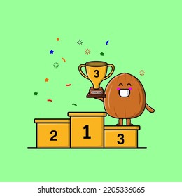 Cute cartoon Almond nut as the third winner with happy expression in flat modern style illustration