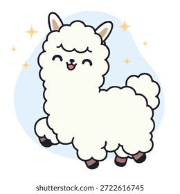 Niedlicher Cartoon Alpaca Zeichen im flachen Stil Vektor
