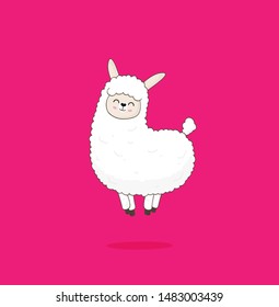 Cute cartoon alpaca drawing on bright background
