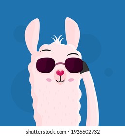 Cute cartoon alpaca drawing on bright background