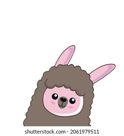 Cute cartoon alpaca drawing on bright background