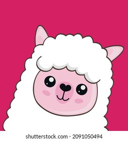 Cute cartoon alpaca drawing on bright background