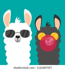 Cute cartoon alpaca flat vector 