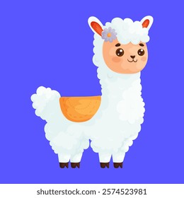 Cute Cartoon Alpaca with Floral Accessory