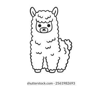 cute cartoon alpaca funny animal doodle hand drawn icon. Outline drawing cute cartoon alpaca line clipart symbol. Vector illustration