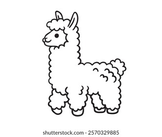 cute cartoon alpaca funny animal doodle hand drawn icon. Outline drawing cute cartoon alpaca line clipart symbol. Vector illustration