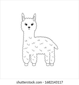 Cute cartoon alpaca llama. Vector illustration in doodle style.
