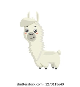 Cute cartoon alpaca. Vector illustration. Isolated on white background.