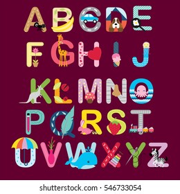 Cute cartoon alphabet for kids