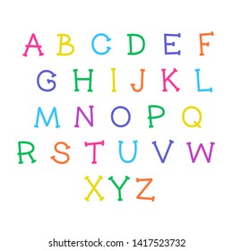 Cute cartoon alphabet. Vector funny font. Doodle illustration