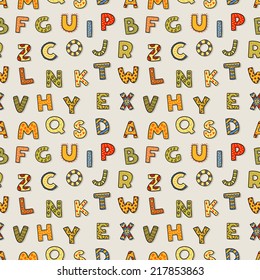Cute cartoon alphabetic letters seamless pattern in retro style. Pattern can be used for scrap booking, posters, school projects.
