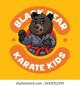 Cute cartoon American black bears in martial arts poses wearing karate uniforms. Fun and dynamic illustration perfect for kids, sports, and character design themes