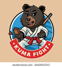 Cute cartoon American black bears in martial arts poses wearing karate uniforms. Fun and dynamic illustration perfect for kids, sports, and character design themes