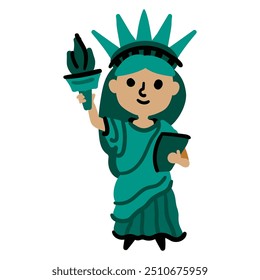 Ilustración vectorial linda del carácter de la estatua de la libertad de los sueños americanos de la historieta aislada en un fondo blanco