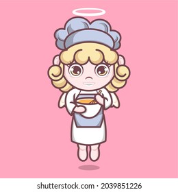 cute cartoon angel become a chef. vector illustration for mascot logo or sticker