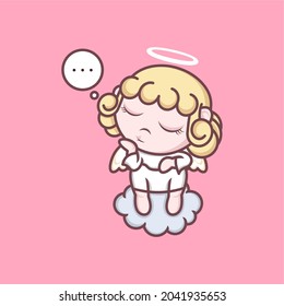cute cartoon angel dreaming above the clouds. vector illustration for mascot logo or sticker