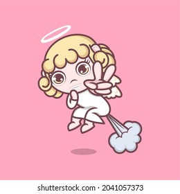 cute cartoon angel ejected with fart power. for mascot logo or sticker