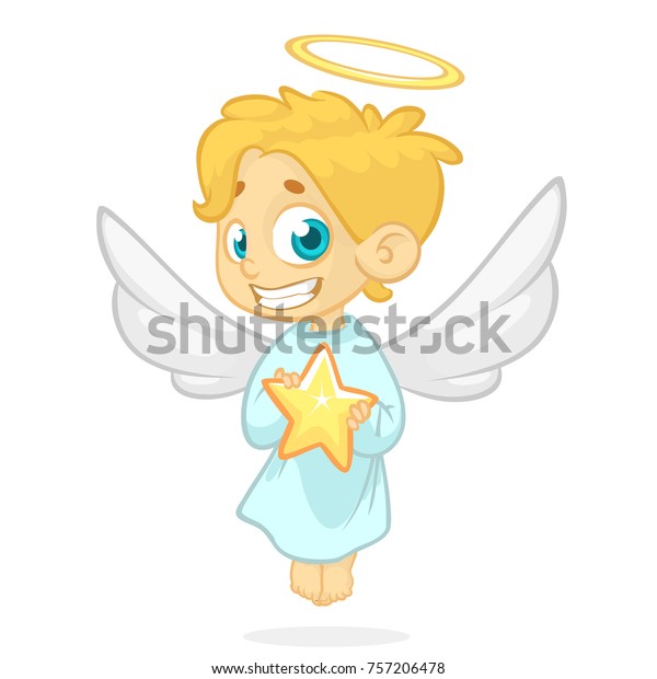 Cute Cartoon Angel Holding Star Christmas Stock Vector (Royalty Free ...