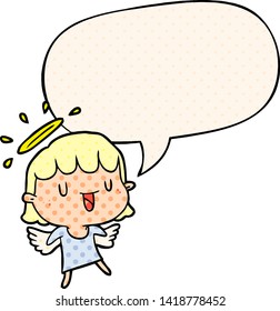 cute cartoon angel with speech bubble in comic book style