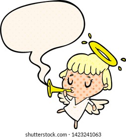 cute cartoon angel with speech bubble in comic book style