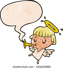 cute cartoon angel with speech bubble in retro texture style