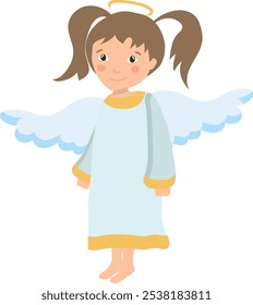 Cute Cartoon Angel with Wings and Halo vector illustration
