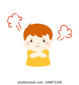 Cute cartoon angry boy character vector illustration.