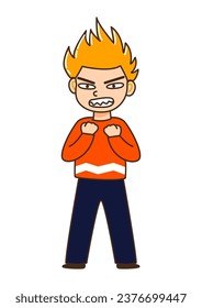 Cute cartoon angry boy isolated on white background- concept of anger emotion