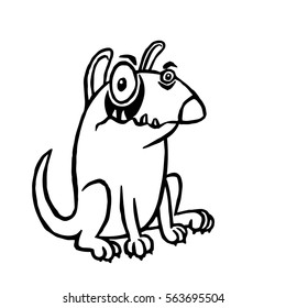 Cute cartoon angry dog. Funny cartoon fur character bull terrier. Pet sitting, watching, defend, guard, preserve, secure for web and shirt. Isolated vector illustration.