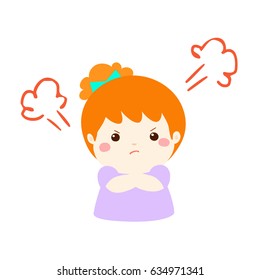 Cute cartoon angry girl character vector illustration.