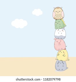 Cute cartoon animal with blue sky