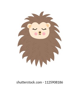 Cute cartoon animal character lovely sweet hedgehog sleepy. Vector isolated on white background