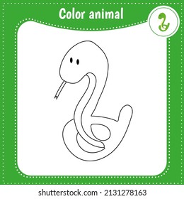 Cute cartoon animal - coloring page for kids. Educational Game for Kids. Vector illustration. Color viper