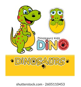 Cute cartoon animal dino with egg, Flat Vector Illustration